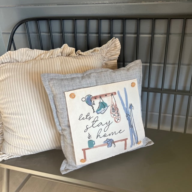 NEW! SQUARE BUNDLE SET: TICKING STRIPES PILLOW (comes with foam insert and these 3 panels in back pocket); Winter : SKI BENCH, HEARTS, PRESSED FLOWERS