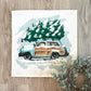 SQUARE Holiday Panel: Christmas Griswald Family Tradition Tree Cutting Snow Scene Winter WonderlandVintage Station Wagon