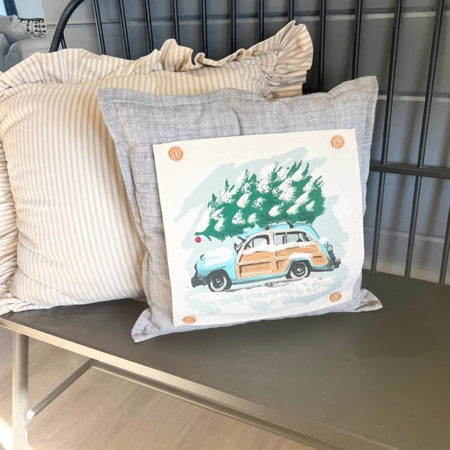 NEW! SQUARE BUNDLE SET: Charcoal Gray Solid Pillow (comes with foam insert and these 3 panels in back pocket); Winter Spring Summer Fall Autumn:  HOCUS POCUS, PUMPKIN PATCH, STATIONWAGON