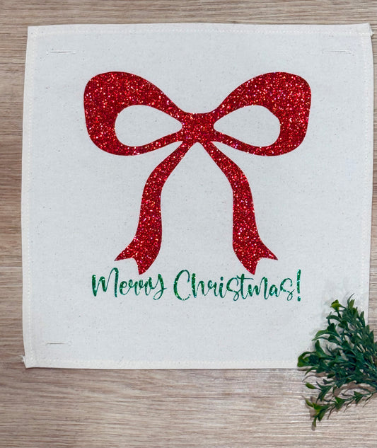 NEW!  SQUARE Glitter Seasonal Panel: Winter Bling Sparkle Twinkle Bling Glitz Confetti Green Merry Christmas Bow RED RIBBON