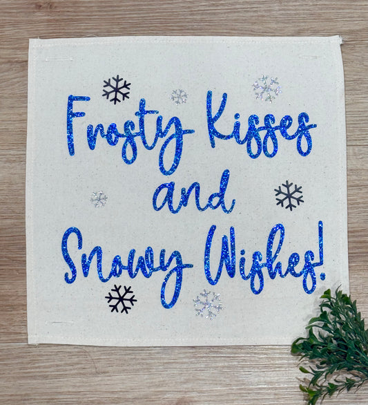 NEW!  SQUARE Glitter Seasonal Panel: Winter Blue Ice Sparkle Twinkle Bling Glitz Confetti Christmas; FROSTY KISSES