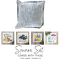 SQUARE BUNDLE SET: Charcoal Gray Solid Pillow (comes with foam insert and these 4 panels in back pocket); Winter Spring Summer Fall Autumn:  FALL BRANCH, SUMMER POPSCICLE, SPRING RAIN BOOT/UMBRELLA, SKI LODGE CHAIRLIFT