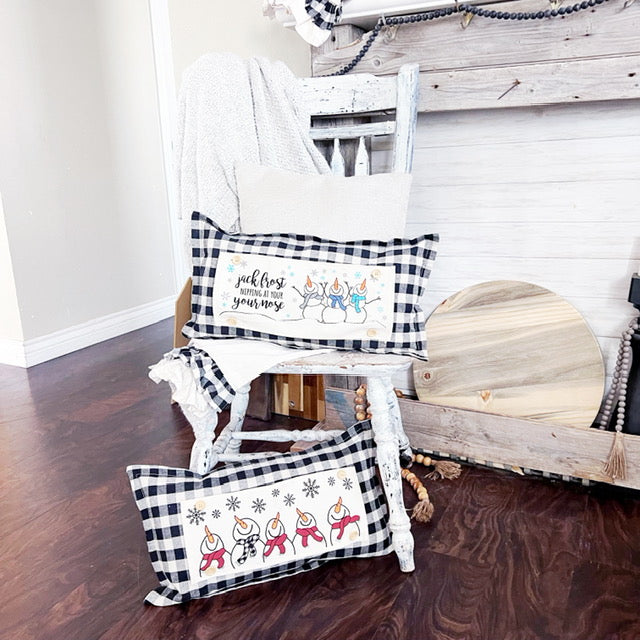 NEW! Custom WINTER Wedding Gift Bundle:  2 seasons + GINGHAM/BUFFALO CHECK pillow + custom last name panel: SNOWMAN SCARVES / XOXO / CUSTOM LAST NAME PANEL