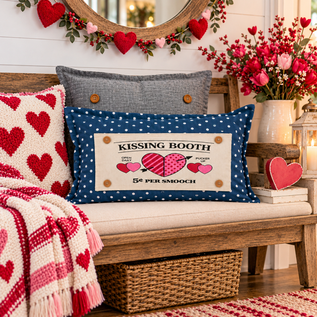 PANEL ONLY:  RECTANGLE Holiday Panel: Valentines, Winter, Love, Hugs, Kisses, Passion, Red, Wife Husband, Boyfriend, Girlfriend, Spouse, Kids, Vintage, Farmhouse, Heart; KISSING BOOTH