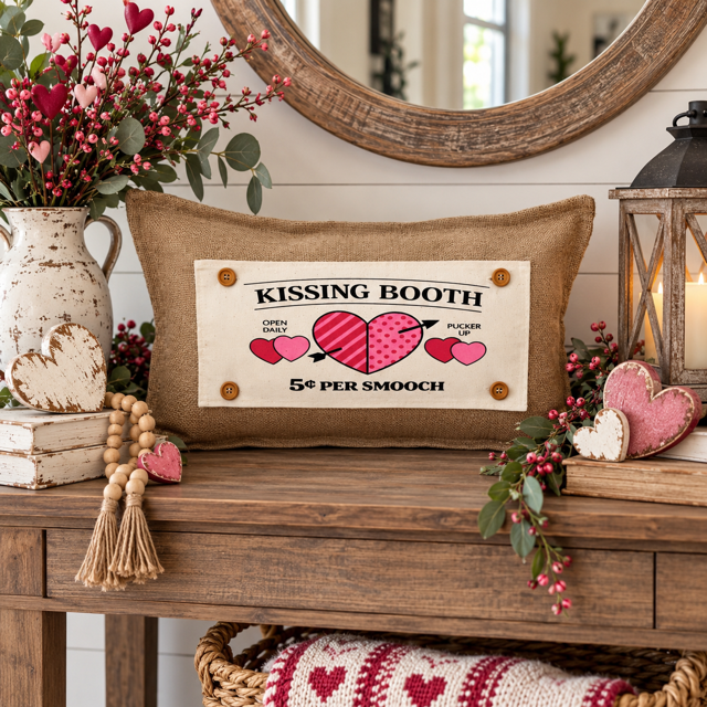 PANEL ONLY:  RECTANGLE Holiday Panel: Valentines, Winter, Love, Hugs, Kisses, Passion, Red, Wife Husband, Boyfriend, Girlfriend, Spouse, Kids, Vintage, Farmhouse, Heart; KISSING BOOTH