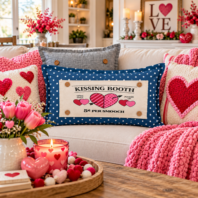 NEW! RECTANGLE WINTER BUNDLE:  3 seasons + BLUE POLKADOT REC. pillow: CHRISTMAS FORREST, SNOWFLAKES, KISSING BOTH