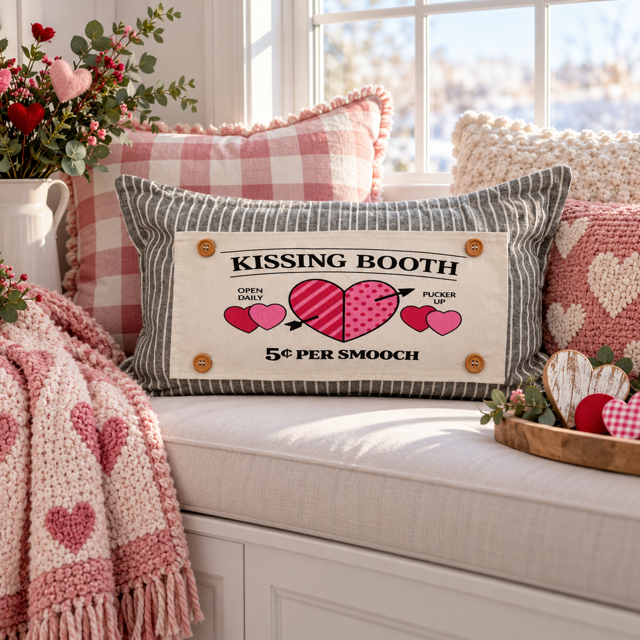 PANEL ONLY:  RECTANGLE Holiday Panel: Valentines, Winter, Love, Hugs, Kisses, Passion, Red, Wife Husband, Boyfriend, Girlfriend, Spouse, Kids, Vintage, Farmhouse, Heart; KISSING BOOTH