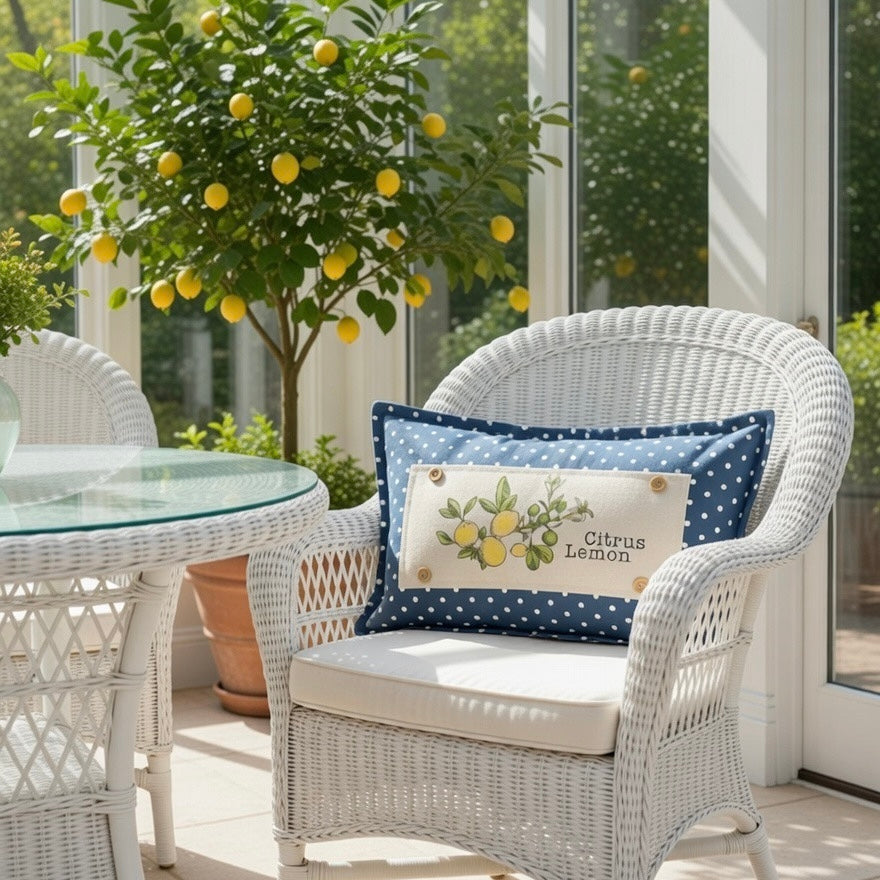 PILLOW ONLY RECTANGLE denim country blue with white polka dots: BLUE POLKA-DOT PILLOW (with fluffy insert)