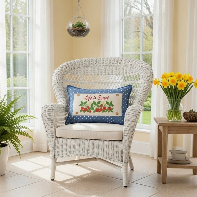 NEW! SPRING/SUMMER BUNDLE:  3 seasons +BLUE POLKA DOT pillow:  STRAWBERRY PATCH CARROT PATCH, BARN QUILT FLAG