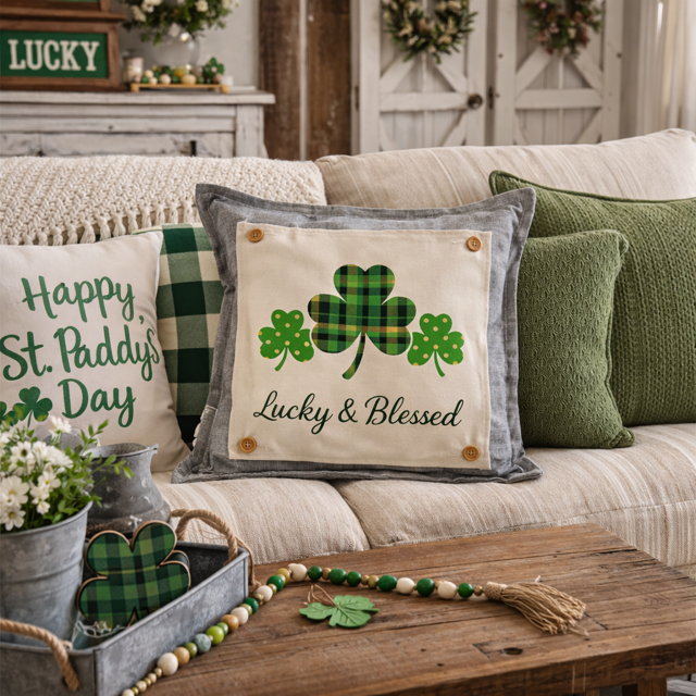 PANEL ONLY: SQUARE, Irish Kisses & Shamrock Wishes; Spring St. Patrick's Day, LUCKY AND BLESSED