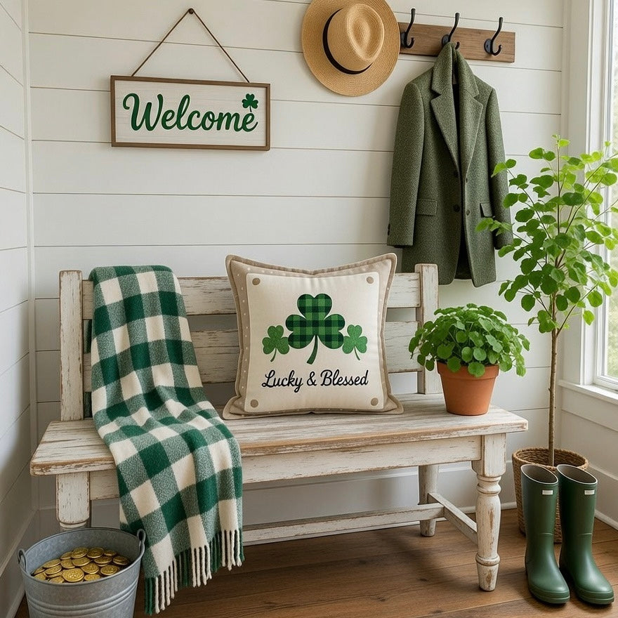 PANEL ONLY: SQUARE, Irish Kisses & Shamrock Wishes; Spring St. Patrick's Day, LUCKY AND BLESSED