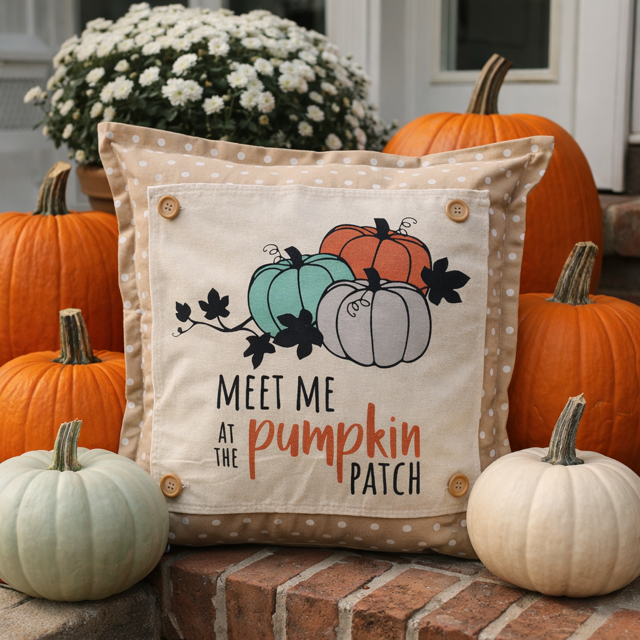 NEW! SQUARE SUMMER/FALL BUNDLE:  3 seasons +TAN POLKA DOT pillow: STRAWBERRY ICE CREAM, LAND THAT I LOVE, PUMPKIN PATCH, CUSTOM PANEL
