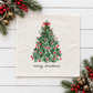 PANEL ONLY: SQUARE Christmas Green Red Bow; MERRY CHRISTMAS TREE