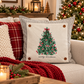 PANEL ONLY: SQUARE Christmas Green Red Bow; MERRY CHRISTMAS TREE