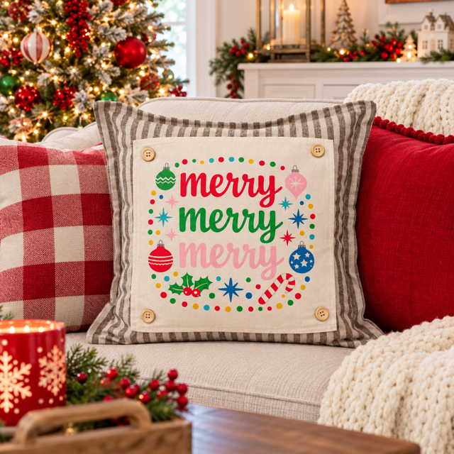 NEW! WINTER BUNDLE:  3 seasons + HOMESTEAD pillow: MERRY MERRY MERRY, SNOWMAN HEAD, HEARTS