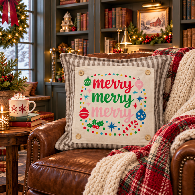NEW! WINTER BUNDLE:  3 seasons + HOMESTEAD pillow: MERRY MERRY MERRY, SNOWMAN HEAD, HEARTS