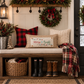 PANEL ONLY RECTANGLE:  Holiday Panel: Winter, Christmas Lights, String of Lights, Farmhouse, Red, Green, Blue ; MERRY & BRIGHT