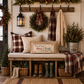 PANEL ONLY RECTANGLE:  Holiday Panel: Winter, Christmas Lights, String of Lights, Farmhouse, Red, Green, Blue ; MERRY & BRIGHT