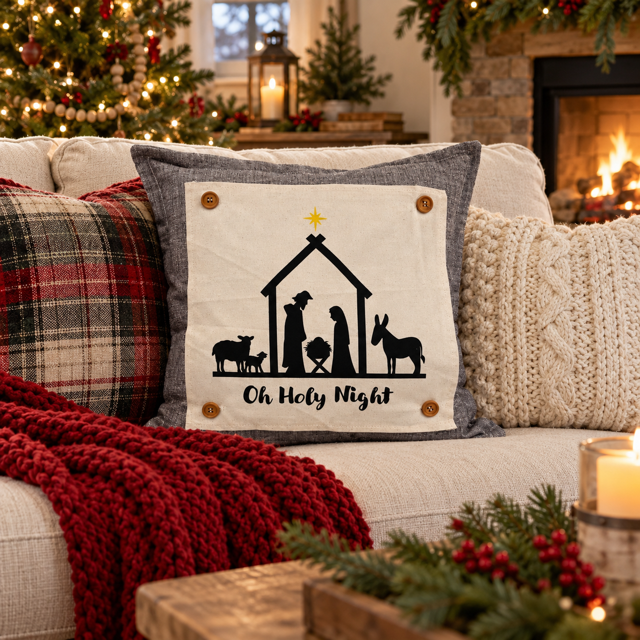PANEL ONLY: SQUARE Christmas Christ Mary Joseph Stable Star: NATIVITY OH HOLY NIGHT SQUARE