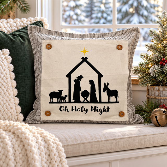 PANEL ONLY: SQUARE Christmas Christ Mary Joseph Stable Star: NATIVITY OH HOLY NIGHT SQUARE