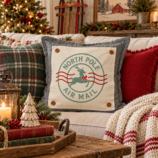 PANEL ONLY: SQUARE Christmas Green Red Reindeer; NORTH POLE STAMP