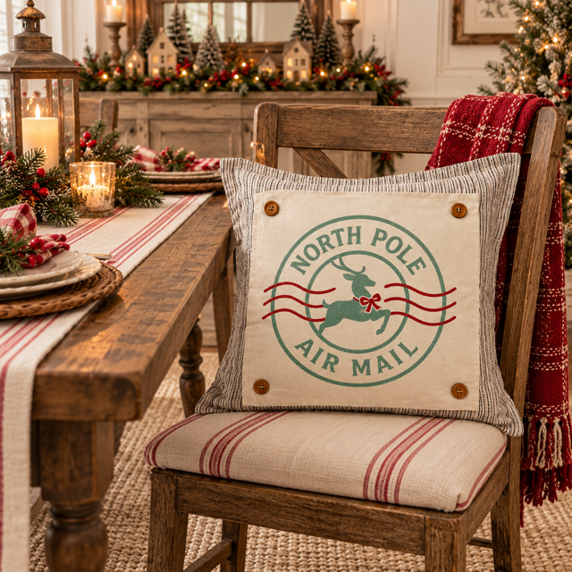PANEL ONLY: SQUARE Christmas Green Red Reindeer; NORTH POLE STAMP