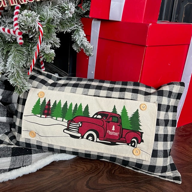 NEW! BUNDLE SET: Buffalo Check Gingham Pillow (comes w/ foam insert & these 3 panels in back pocket)  SMELL MY FEET, PUMPKIN PIE, CHRISTMAS TRUCK