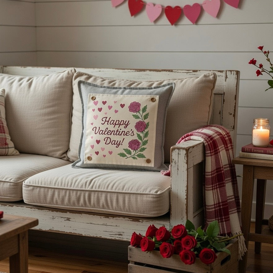 MISFIT PANEL ONLY: SQUARE Holiday Pure & Simple Aesthetic Classy Clean Boho Heart Cursive Honest Natural Love Winter, Valentine's, Hearts, Red, Pink, Polk-a-dot: SQUARE ROSES HAPPY VALENTINE'S DAY