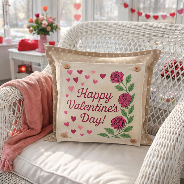 MISFIT PANEL ONLY: SQUARE Holiday Pure & Simple Aesthetic Classy Clean Boho Heart Cursive Honest Natural Love Winter, Valentine's, Hearts, Red, Pink, Polk-a-dot: SQUARE ROSES HAPPY VALENTINE'S DAY