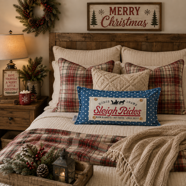 PANEL ONLY: RECTANGLE Winter; Vintage Christmas Santa Sleigh One Horse Drawn Ride; SLEIGH RIDE