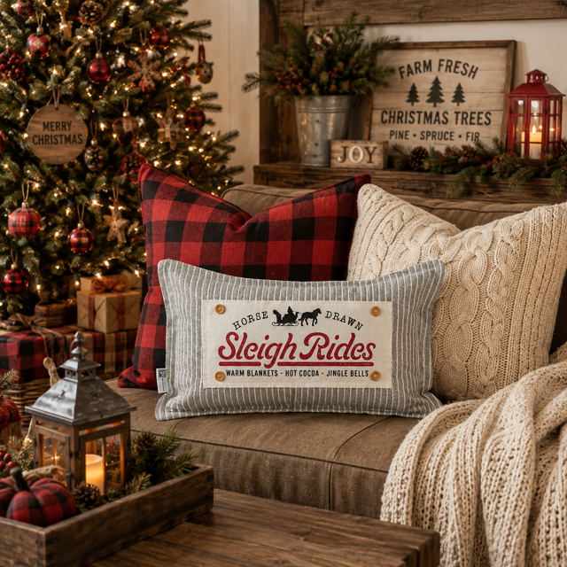 PANEL ONLY: RECTANGLE Winter; Vintage Christmas Santa Sleigh One Horse Drawn Ride; SLEIGH RIDE