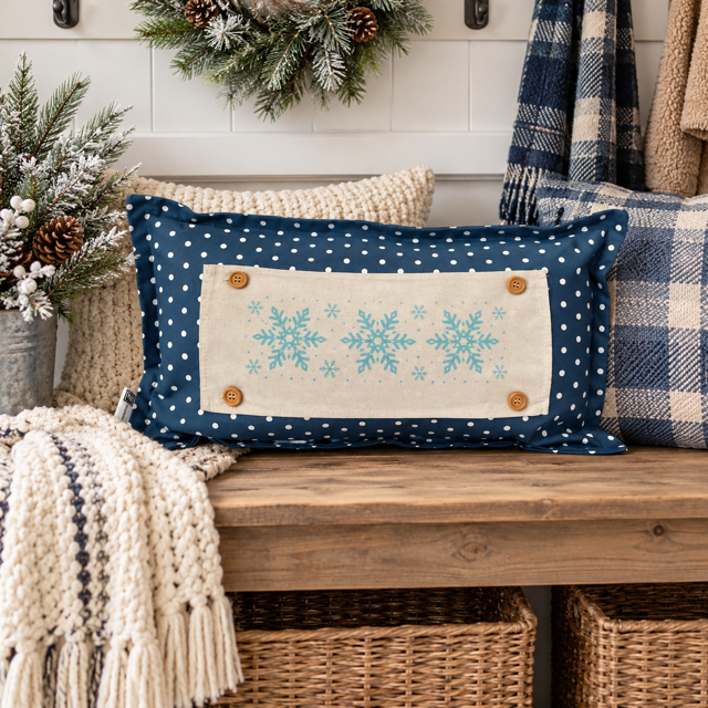 NEW! RECTANGLE WINTER BUNDLE:  3 seasons + BLUE POLKADOT REC. pillow: CHRISTMAS FORREST, SNOWFLAKES, KISSING BOTH