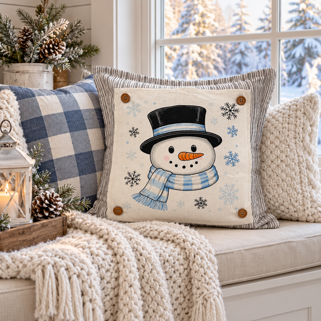 PANEL ONLY: SQUARE Snowflakes Blue Black Winter: SNOWMAN HEAD