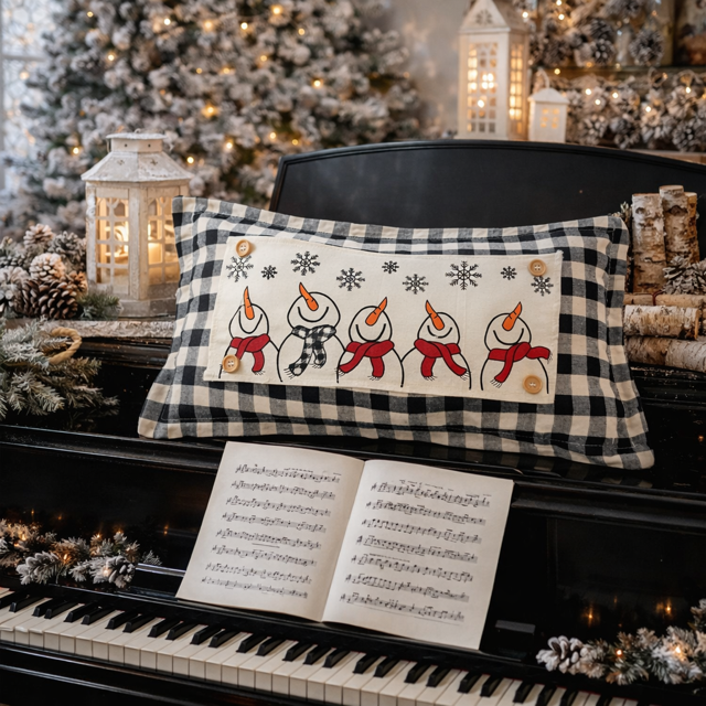 PANEL ONLY: 
RECTANGLE Season Panel: Winter January Decor Snow Snowflake Christmas; Singing Chorus Caroling Scarf Dancing Happy SNOWMAN SCARVES