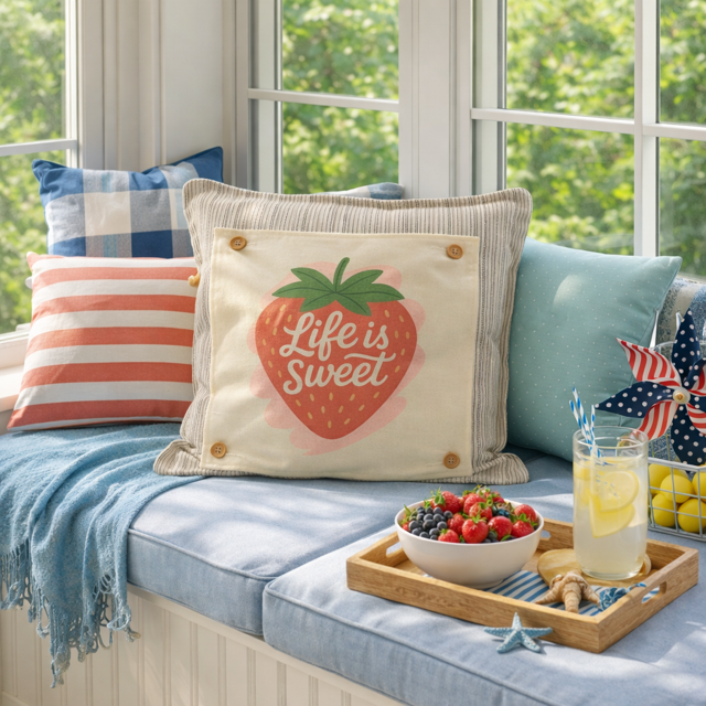 MISFIT  PANEL ONLY: SQUARE Spring, Summer, Garden Lover, Plants, Flowers; Life is Sweet STRAWBERRY ICE CREAM