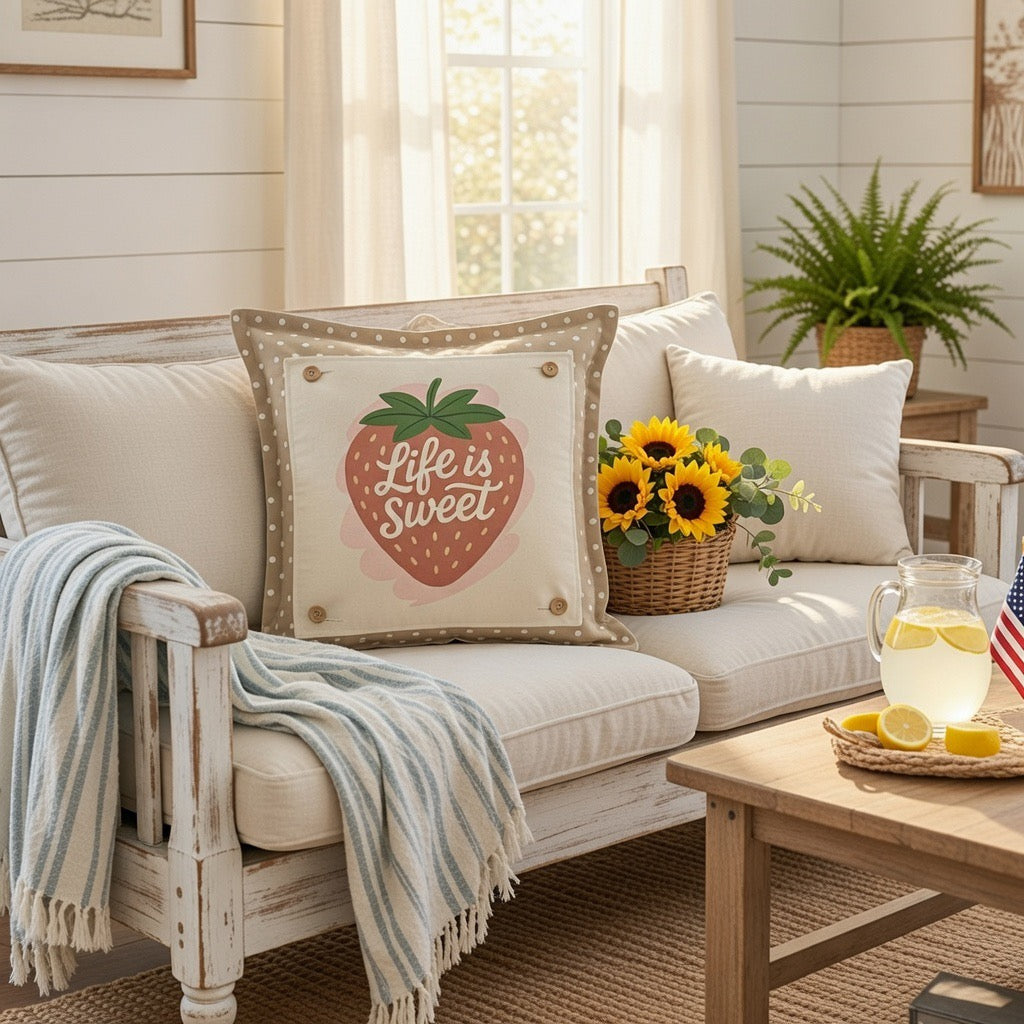 MISFIT  PANEL ONLY: SQUARE Spring, Summer, Garden Lover, Plants, Flowers; Life is Sweet STRAWBERRY ICE CREAM