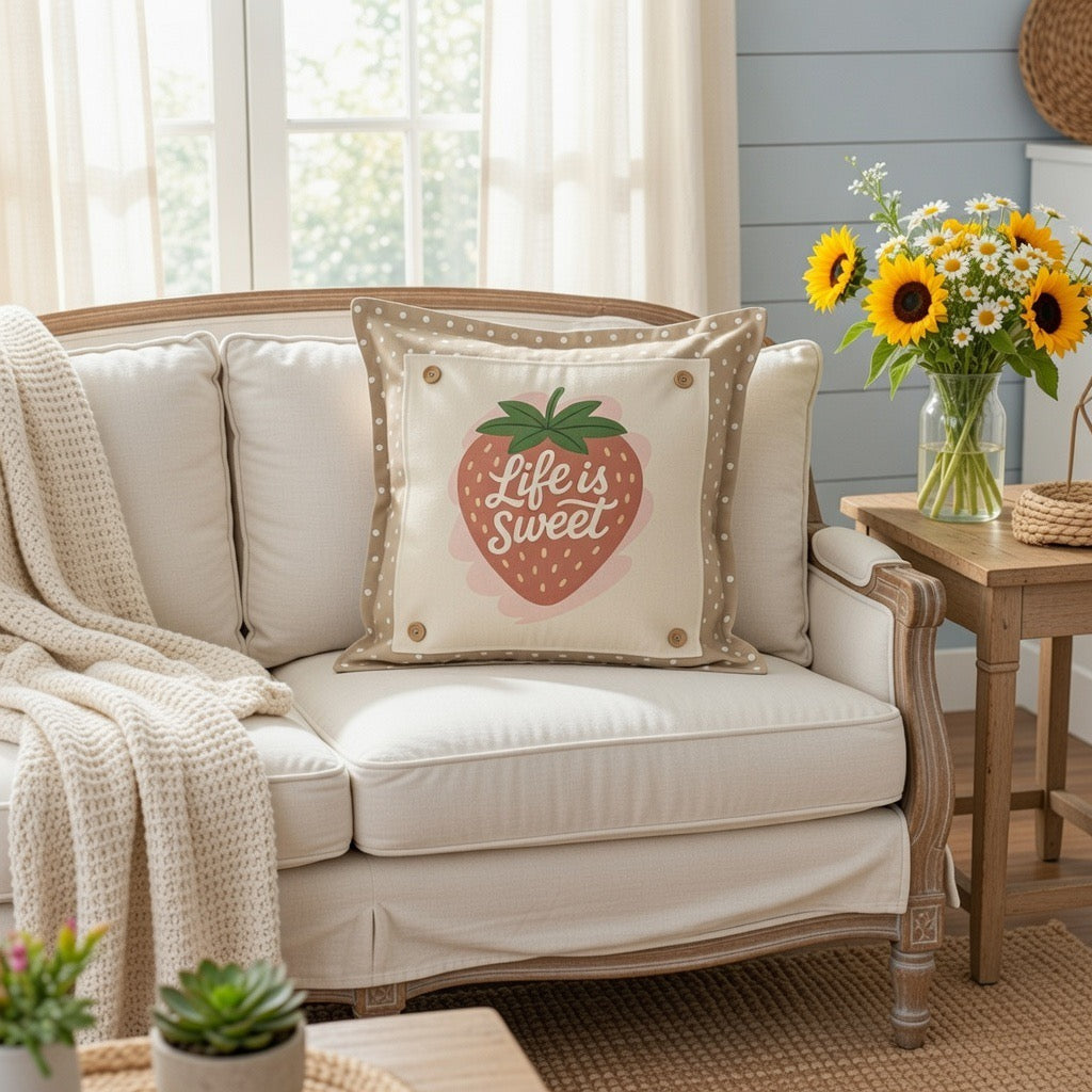 MISFIT  PANEL ONLY: SQUARE Spring, Summer, Garden Lover, Plants, Flowers; Life is Sweet STRAWBERRY ICE CREAM