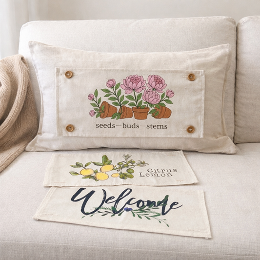 NEW! RECTANGLE SUMMER/FALL BUNDLE:  3 seasons + BOHO pillow:  PEONIES, CITRUS LEMON, OLD WELCOME