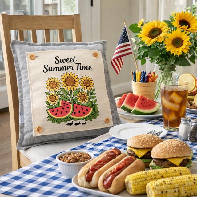 NEW! SQUARE SUMMER/FALL BUNDLE:  3 seasons + CHARCOAL pillow: SWEET SUMMER TIME, SPACIOUS SKIES, ACORN BRANCH