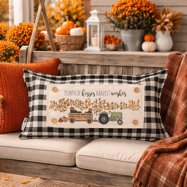 NEW! RECTANGLE SPRING/SUMMER/FALL BUNDLE:  3 seasons + CHARCOAL REC. pillow:  NEW WELCOME, FIREWORK TRUCK, TRACTOR FIELD
