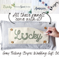 Custom Wedding Gift Bundle:  GRAY TICKING STRIPE pillow + custom last name, LUCKY, HOME SWEET HOME, AMERICA 1776