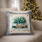 PANEL ONLY: SQUARE Christmas Griswald Family Tradition Tree Cutting Snow Scene Winter Wonderland for throw pillow; VINTAGE STATION WAGON