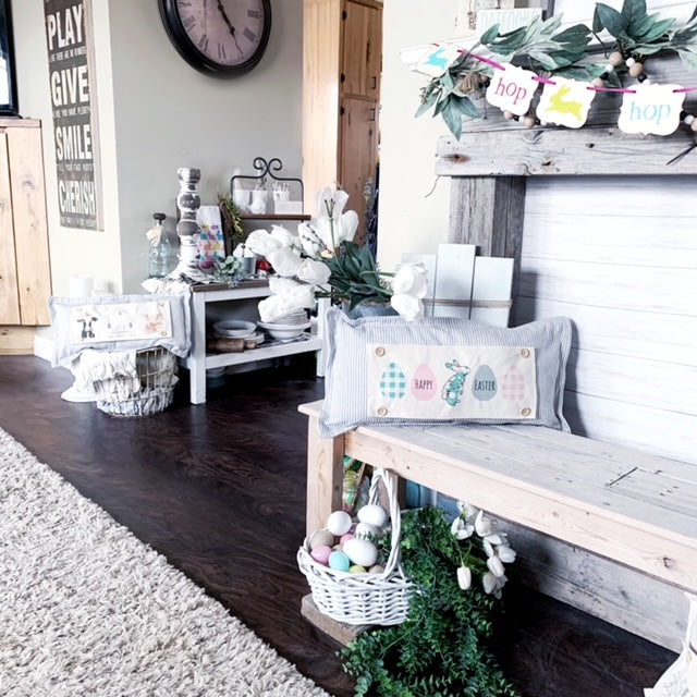 NEW! Custom WINTER 26 Wedding Gift Bundle:  GRAY TICKING STRIPE pillow + custom last name, SNOWMAN SCARVES, XOXO, PASTEL EGGS, CUSTOM PANEL