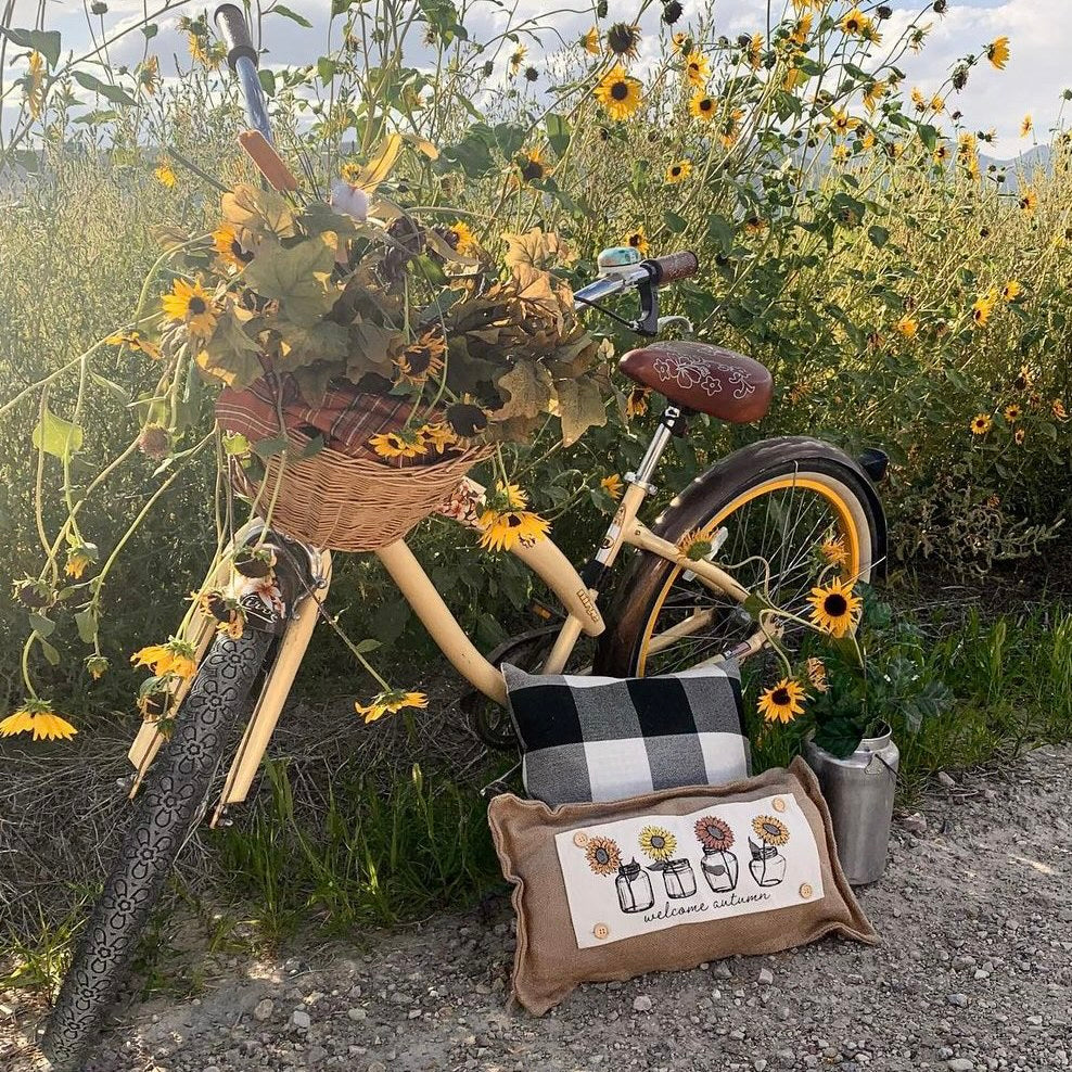 NEW! Custom Fall Wedding Gift Bundle:  2 seasons + BURLAP pillow + custom last name panel: SUNFLOWER JARS, NATIVITY, CUSTOM LAST NAME PANEL