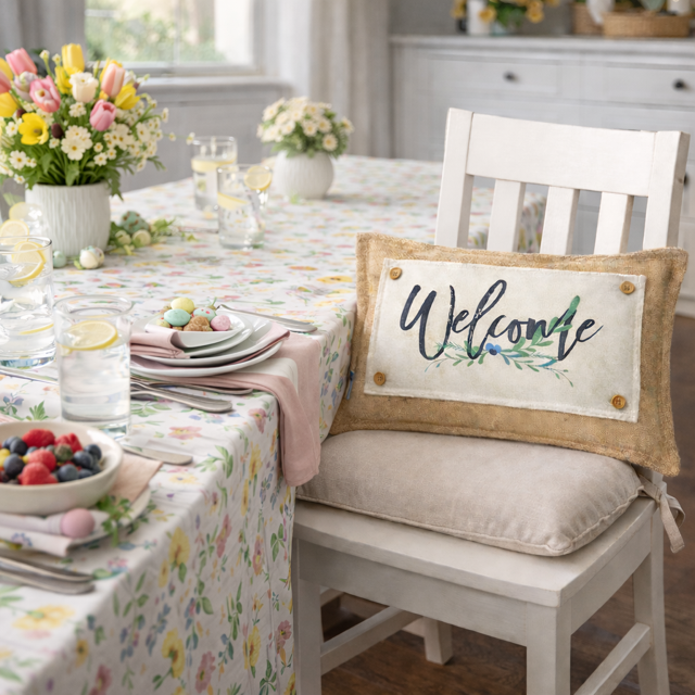 NEW! RECTANGLE SUMMER/FALL BUNDLE:  3 seasons + CHARCOAL REC. pillow:  LIFE IS SWEET, BARN QUILT, NEW WELCOME