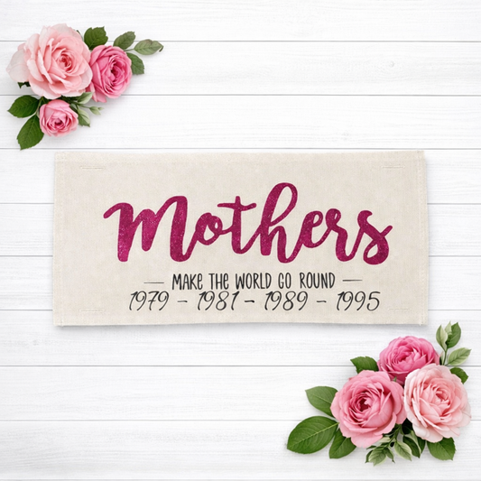 GLITTER CUSTOM PANEL ONLY: RECTANGLE Spring, Gift; Mom Her MOTHER'S DAY MAKE THE WORLD GO ROUND WITH BIRTH YEARS