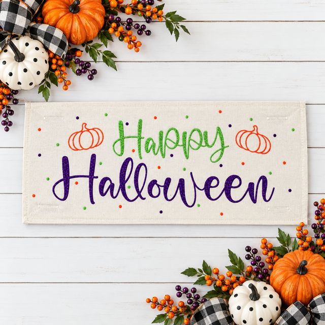 GLITTER PANEL ONLY: RECTANGLE Fall Autumn, pumpkin; GLITTER REC. HAPPY HALLOWEEN