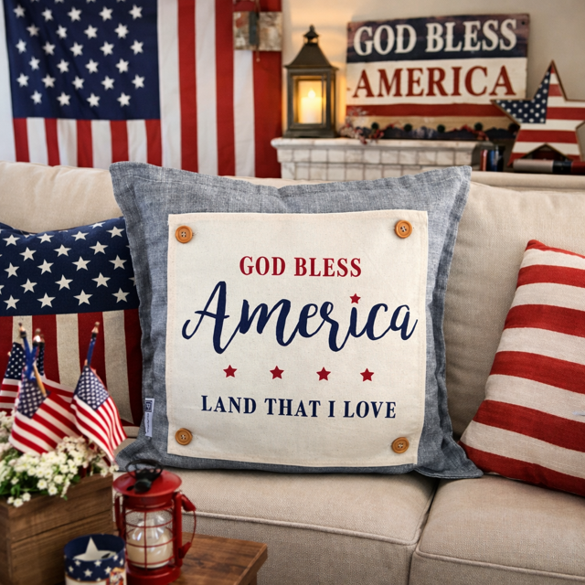 PANEL ONLY: SQUARE patriotic, Americana, home of the brave, 4th of July, blue and red, LAND THAT I LOVE