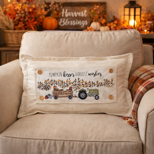 PANEL ONLY: RECTANGLE Autumn Fall Leaf Leaves White Pumpkin Patch Farm Hay Wagon CORN FIELD TRACTOR