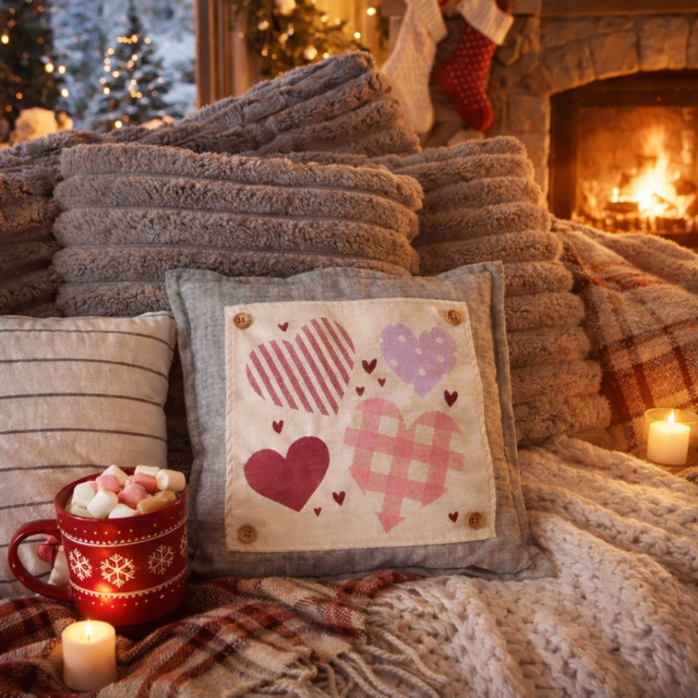 PANEL ONLY: 
SQUARE Holiday Pure & Simple Aesthetic Classy Clean Boho Heart Cursive Honest Natural Love Winter, Valentine's, Hearts, Red, Purple, Pink, Polk-a-dot, Stripes, Gingham, Plaid: SQUARE HEARTS;